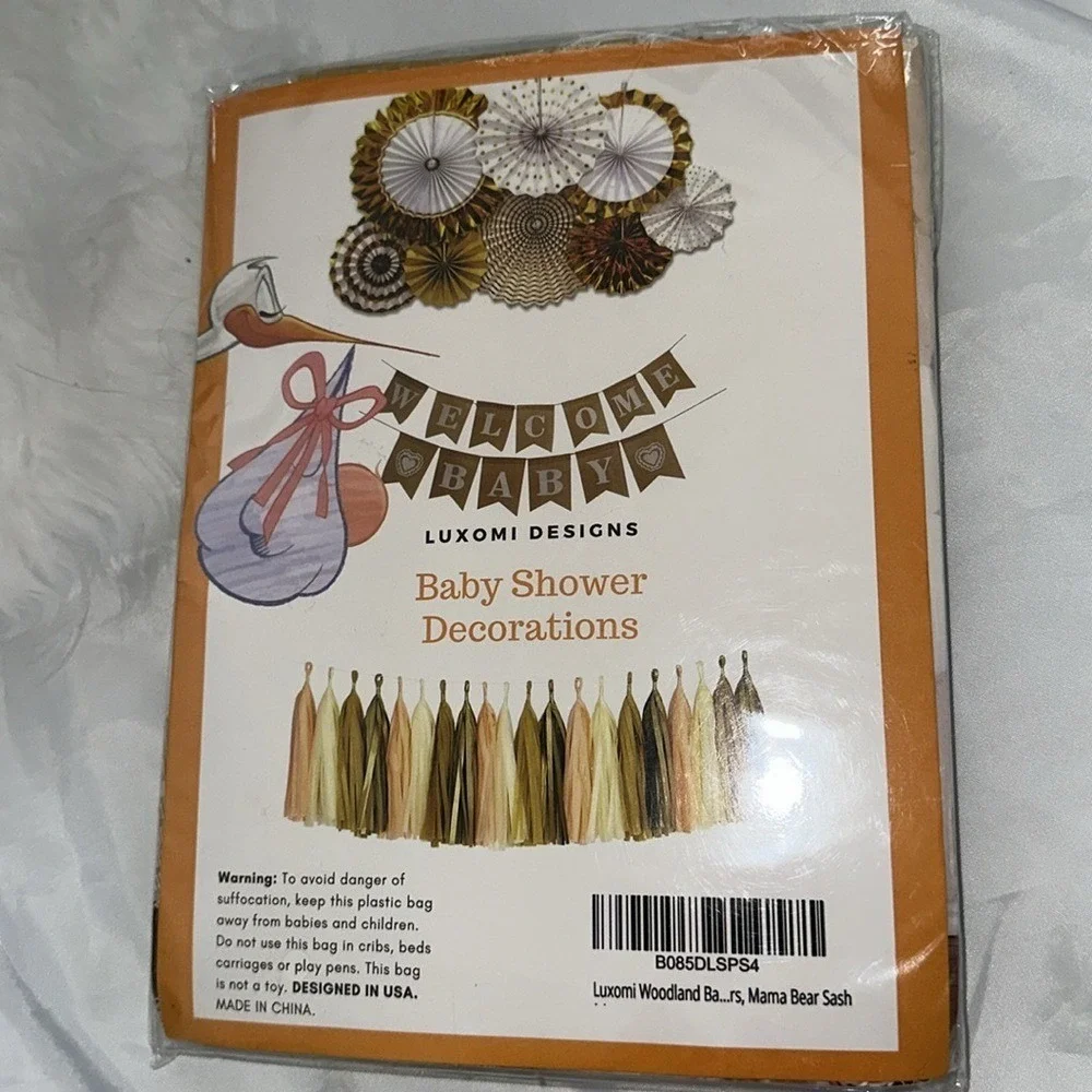Luxomi Designs Woodland Baby Shower Decorations Mama Bear Sash Burlap Banner Set